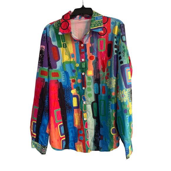 NWOT Women's Plus Size Colorful Geometric Print Blouse 100% Polyester Size XXL - Picture 1 of 6